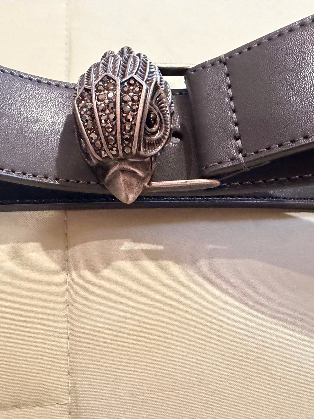 Women's grey  Leather Belt with Decorative Owl Buckle